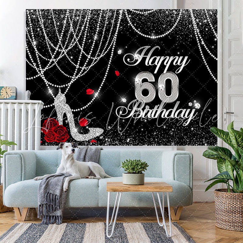 Lofaris Black And White Glitter Happy 60Th Birthday Backdrop