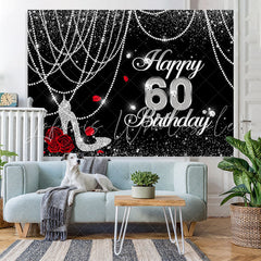 Lofaris Black And White Glitter Happy 60Th Birthday Backdrop