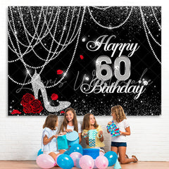 Lofaris Black And White Glitter Happy 60Th Birthday Backdrop