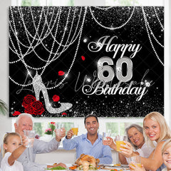 Lofaris Black And White Glitter Happy 60Th Birthday Backdrop