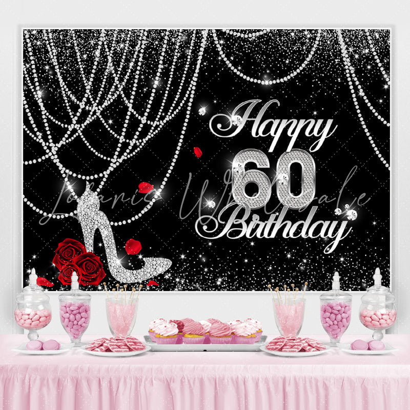 Lofaris Black And White Glitter Happy 60Th Birthday Backdrop