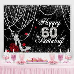 Lofaris Black And White Glitter Happy 60Th Birthday Backdrop