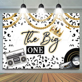 Lofaris Black And White Golden Crown Happy 1St Birthday Backdrop