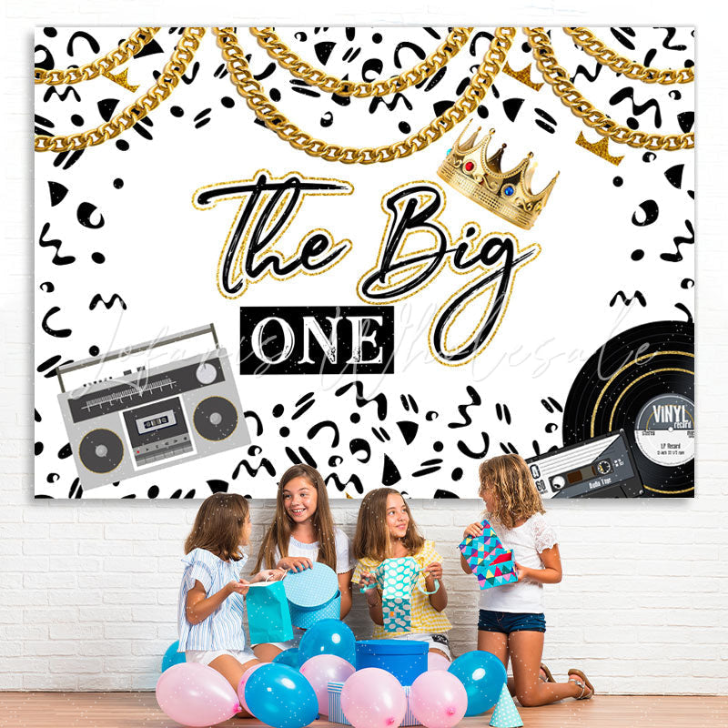 Lofaris Black And White Golden Crown Happy 1St Birthday Backdrop