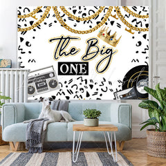 Lofaris Black And White Golden Crown Happy 1St Birthday Backdrop