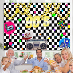 Lofaris Black And White Lattice 90s Birthday Party Backdrop