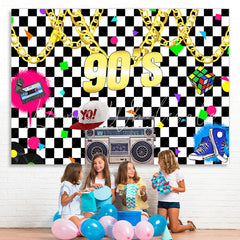 Lofaris Black And White Lattice 90s Birthday Party Backdrop