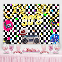 Lofaris Black And White Lattice 90s Birthday Party Backdrop