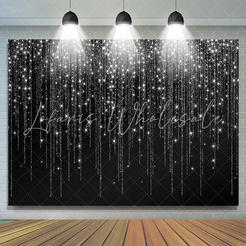 Lofaris Black And White Line Glitter Happy Birthday Backdrop