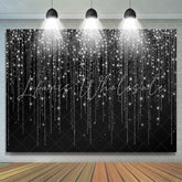 Lofaris Black And White Line Glitter Happy Birthday Backdrop