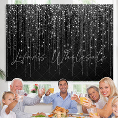 Lofaris Black And White Line Glitter Happy Birthday Backdrop