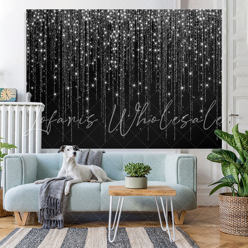 Lofaris Black And White Line Glitter Happy Birthday Backdrop