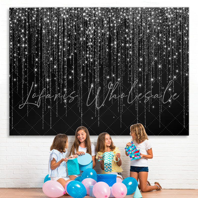 Lofaris Black And White Line Glitter Happy Birthday Backdrop