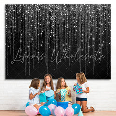 Lofaris Black And White Line Glitter Happy Birthday Backdrop