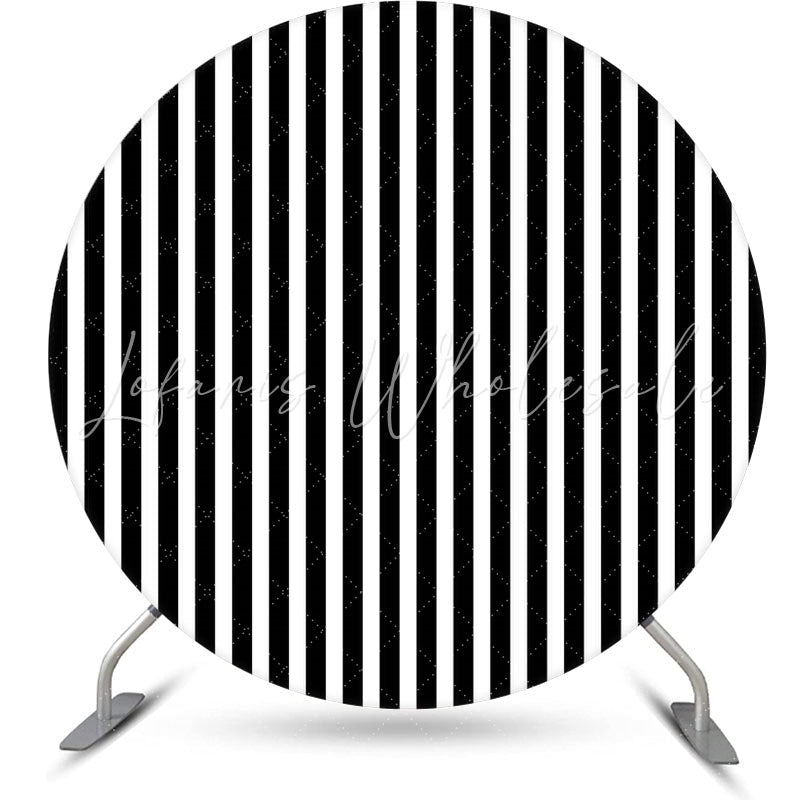 Lofaris Black And White Line Simple Round Birthday Backdrop