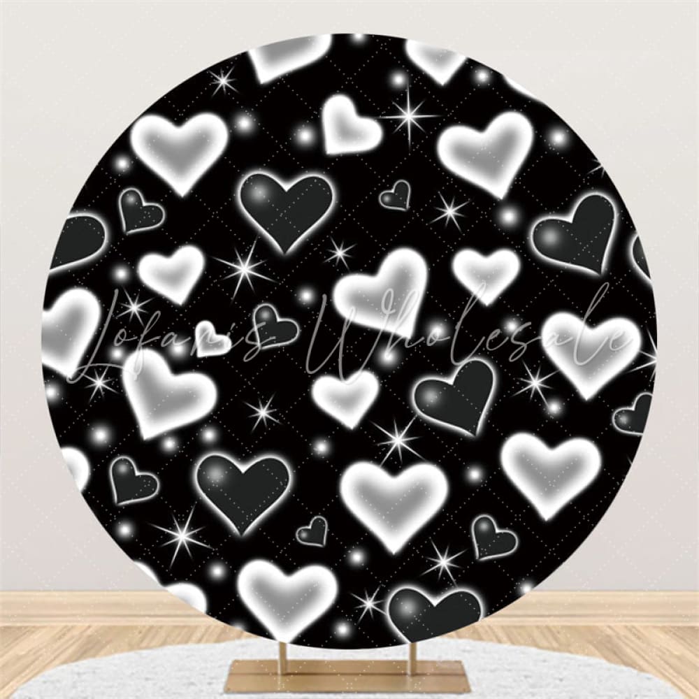 Lofaris Black And White Love Happy Birthday Circle Backdrop