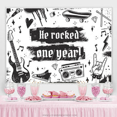 Lofaris Black And White Pop Music Happy 1Th Birthday Backdrop