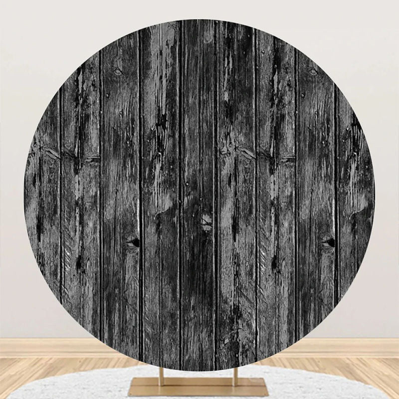 Lofaris Black And White Retro Wood Wall Round Party Backdrop