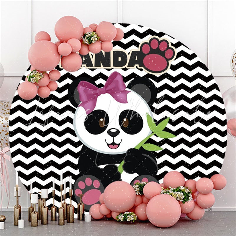 Lofaris Black And White Ripple Panda Round Baby Shower Backdrop