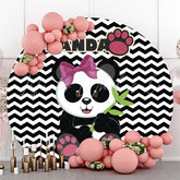 Lofaris Black And White Ripple Panda Round Baby Shower Backdrop