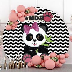 Lofaris Black And White Ripple Panda Round Baby Shower Backdrop