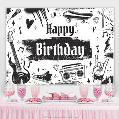 Lofaris Black And White Rock Music Birthday Backdrop For Boy