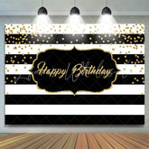 Lofaris Black and White Stripe Glitter Happy Birthday Backdrop