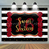 Lofaris Black-And-White Stripe Sweet 16Th Birthday Backdrop