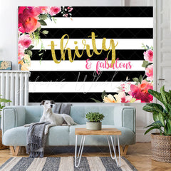 Lofaris Black and White Stripes Floral 30th Birthday Backdrop