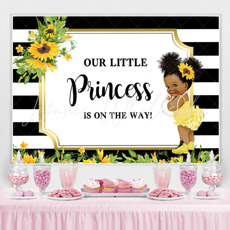 Lofaris Black and White Stripes Sunflower Baby Shower Backdrop