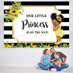 Lofaris Black and White Stripes Sunflower Baby Shower Backdrop