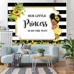 Lofaris Black and White Stripes Sunflower Baby Shower Backdrop