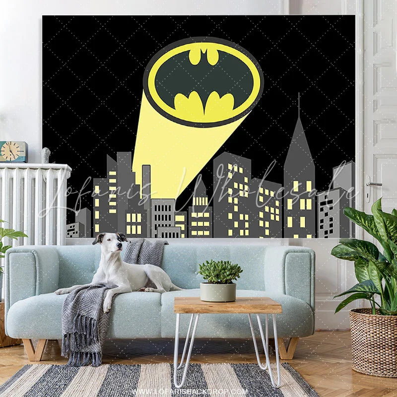 Lofaris Black And Yellow Cartoon Super Hero Birthday Backdrop