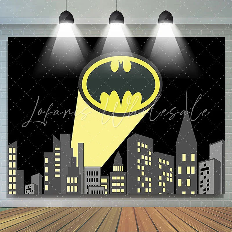 Lofaris Black And Yellow Cartoon Super Hero Birthday Backdrop