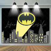 Lofaris Black And Yellow Cartoon Super Hero Birthday Backdrop