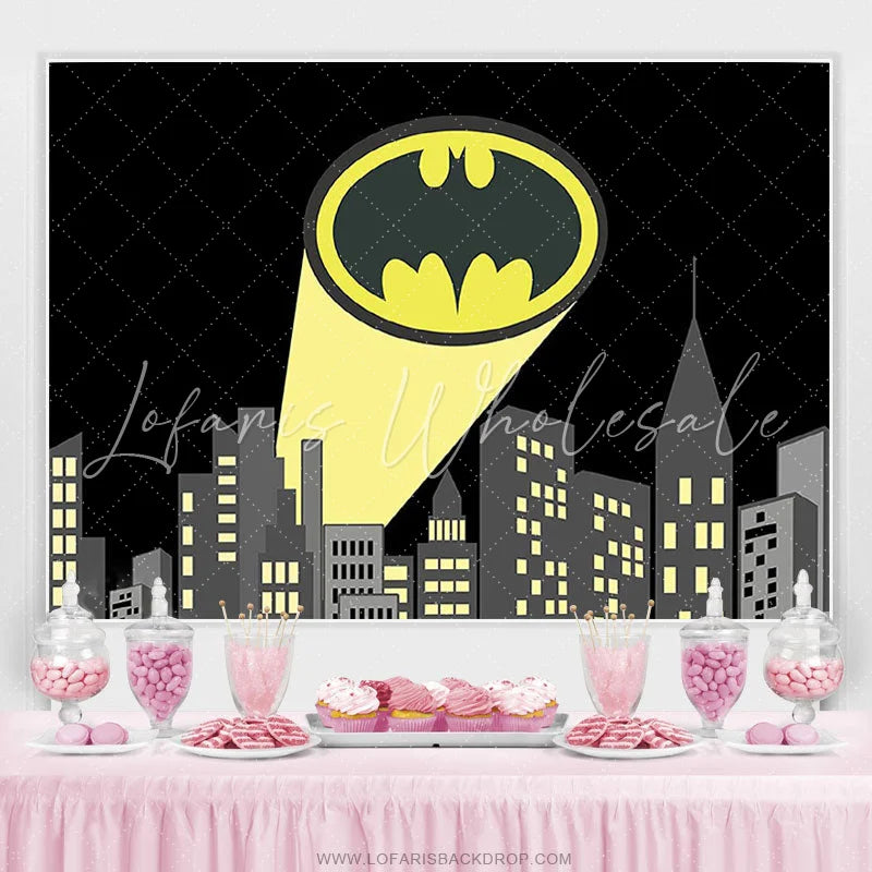 Lofaris Black And Yellow Cartoon Super Hero Birthday Backdrop