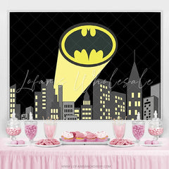 Lofaris Black And Yellow Cartoon Super Hero Birthday Backdrop
