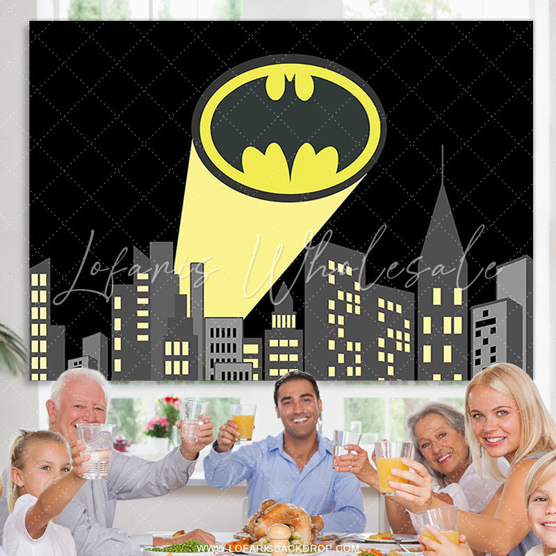 Lofaris Black And Yellow Cartoon Super Hero Birthday Backdrop