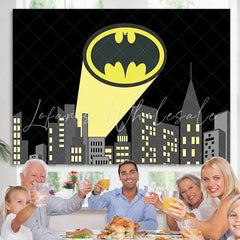Lofaris Black And Yellow Cartoon Super Hero Birthday Backdrop