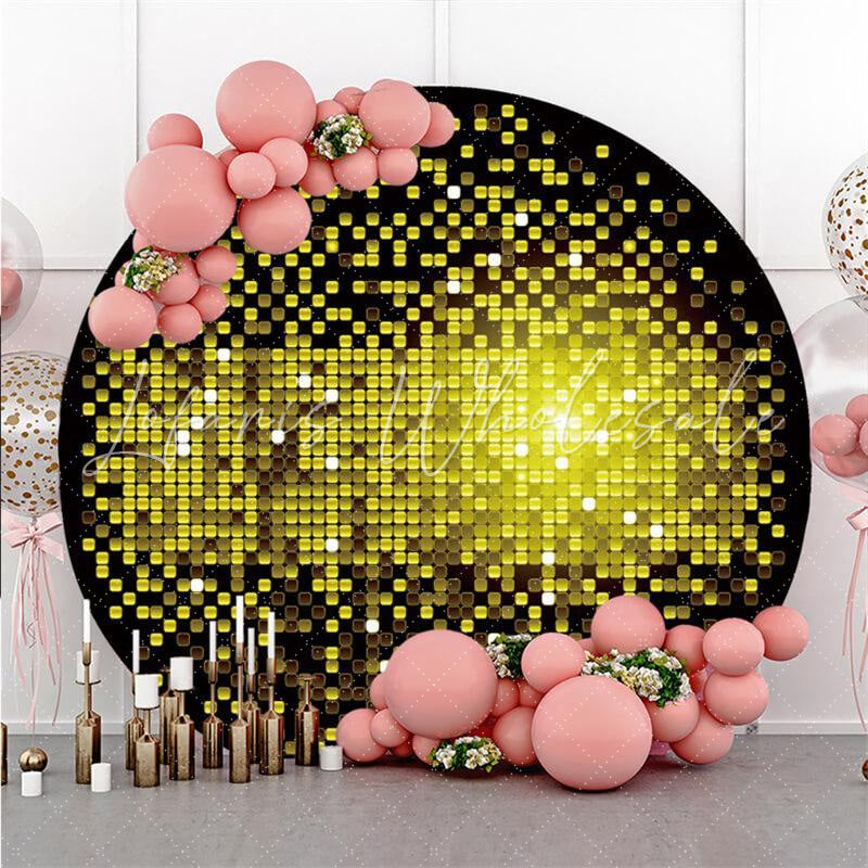 Lofaris Black And Yellow Round Glitter Happy Birthday Backdrop