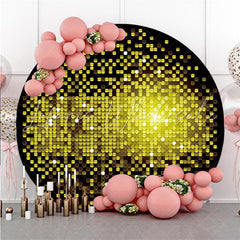 Lofaris Black And Yellow Round Glitter Happy Birthday Backdrop