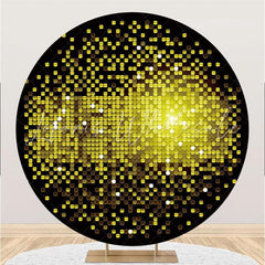 Lofaris Black And Yellow Round Glitter Happy Birthday Backdrop