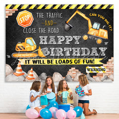 Lofaris Black And Yellow Traffic Theme Happy Birthday Backdrop