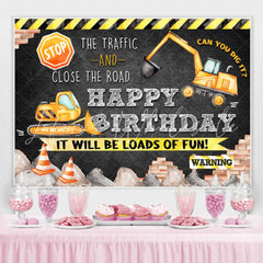 Lofaris Black And Yellow Traffic Theme Happy Birthday Backdrop