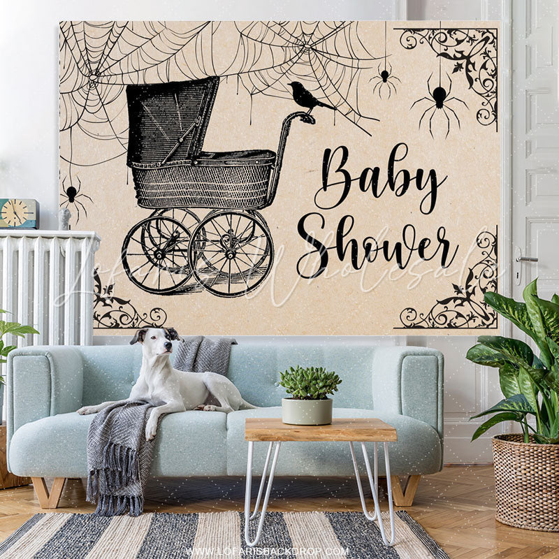 Lofaris Black Baby Cart And Spider Halloween Shower Backdrop