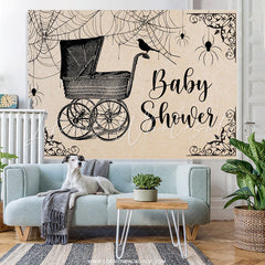 Lofaris Black Baby Cart And Spider Halloween Shower Backdrop