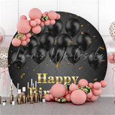 Lofaris Black Balloons Gold Round Happy Birthday Backdrop