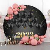 Lofaris Black Balloons Round Gold 2023 Happy New Year Backdrop