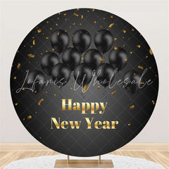 Lofaris Black Balloons Round Gold Happy New Year Backdrops