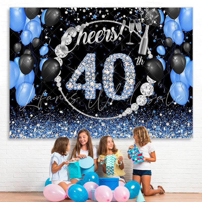 Lofaris Black Blue Glitter Cheers To 40Th Birthday Backdrop